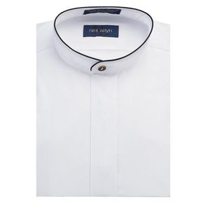 Neil Allyn Men's Dress Shirt Banded Collar with Black Piping